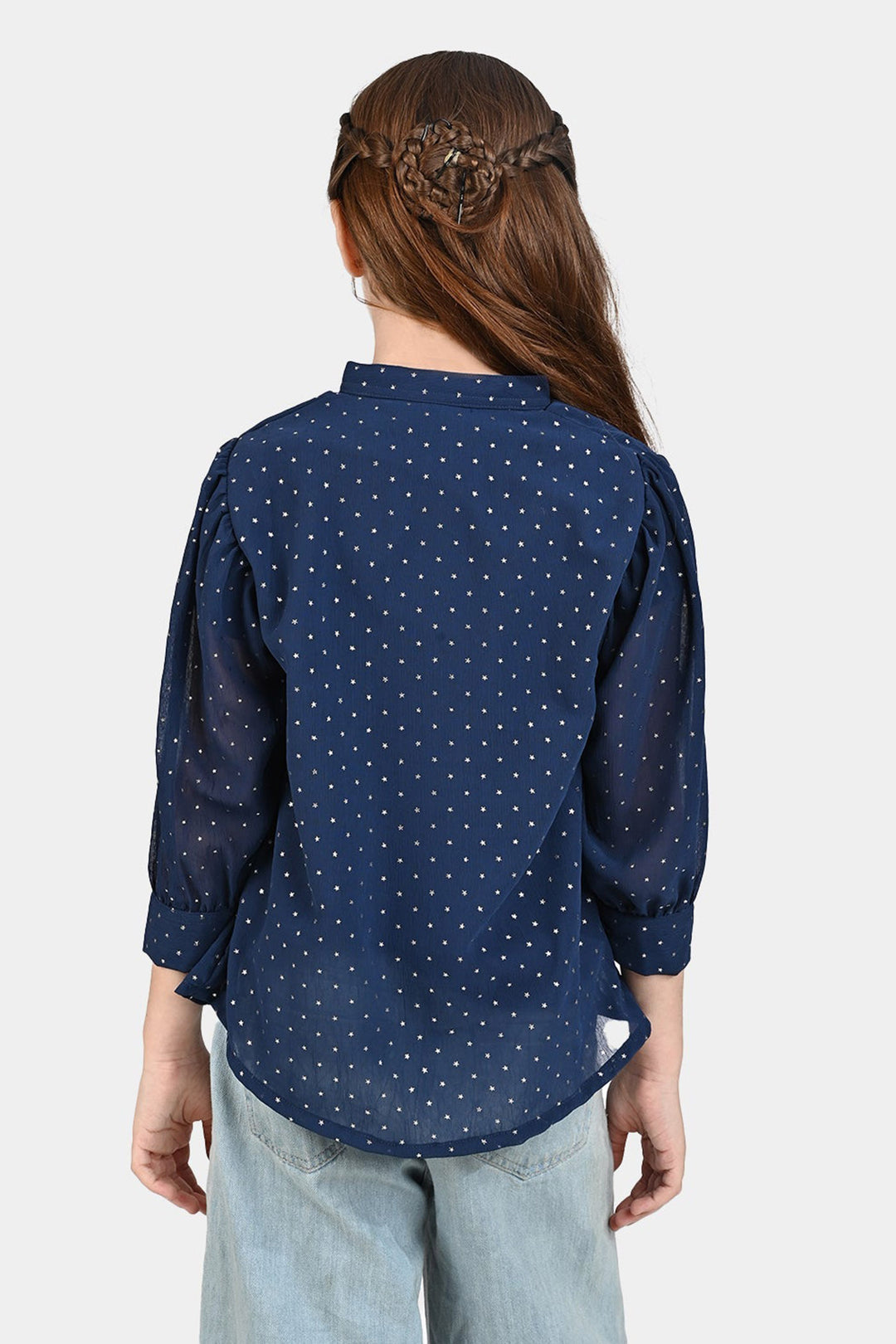 Girls Chiffon Casual Top Star-NAVY