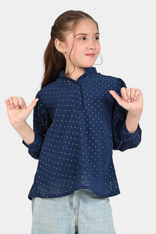 Girls Chiffon Casual Top Star-NAVY