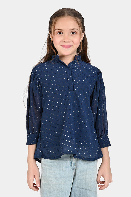 Girls Chiffon Casual Top Star-NAVY