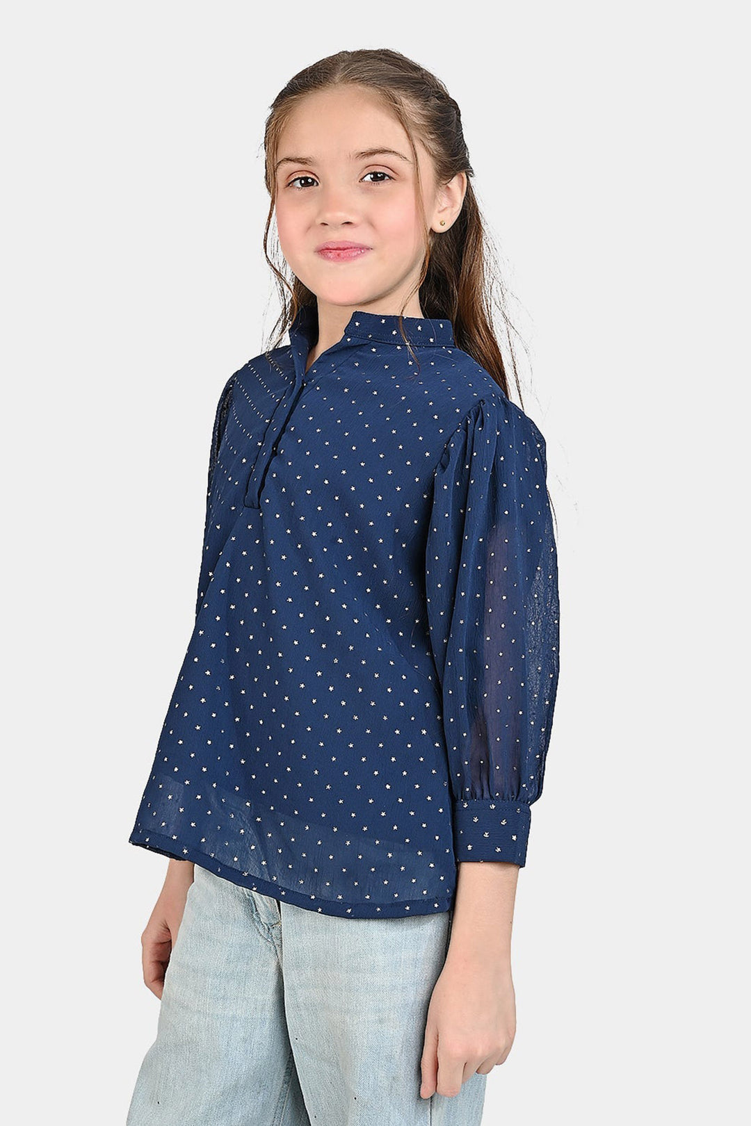 Girls Chiffon Casual Top Star-NAVY