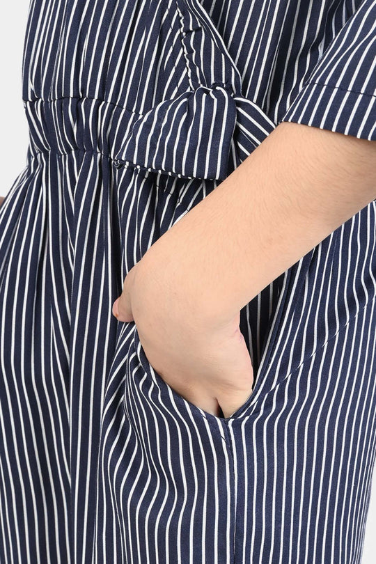 Girls Cotton Viscose Jumpsuit Blue Stripes