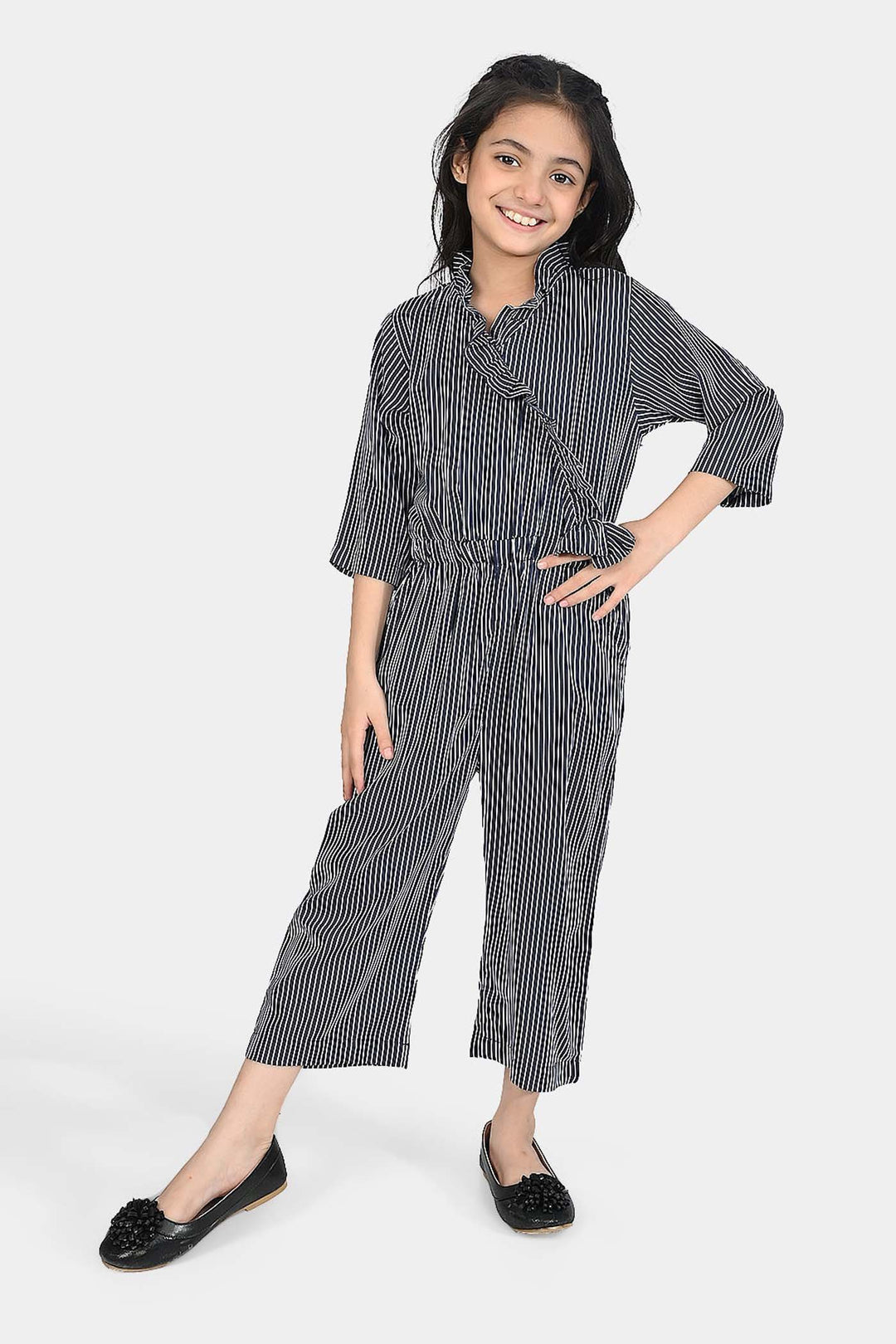 Girls Cotton Viscose Jumpsuit Blue Stripes