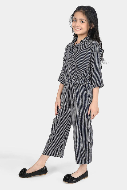 Girls Cotton Viscose Jumpsuit Blue Stripes