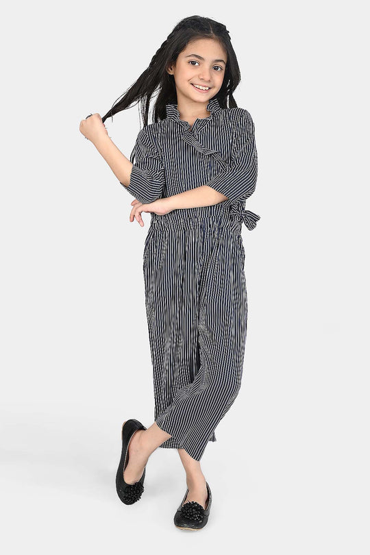 Girls Cotton Viscose Jumpsuit Blue Stripes