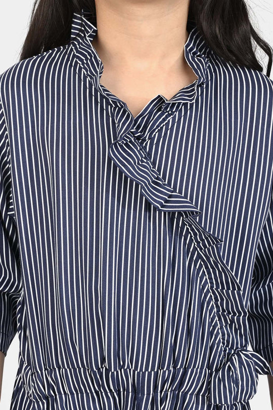 Girls Cotton Viscose Jumpsuit Blue Stripes
