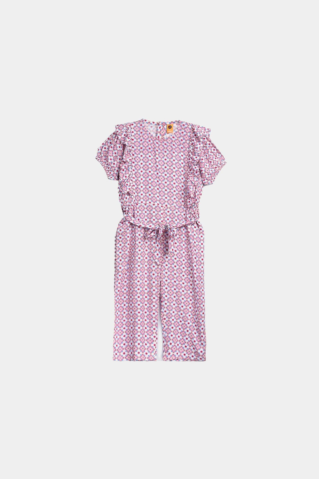 Girls Cotton Viscose Jumpsuit Cape Sleeve-Pink