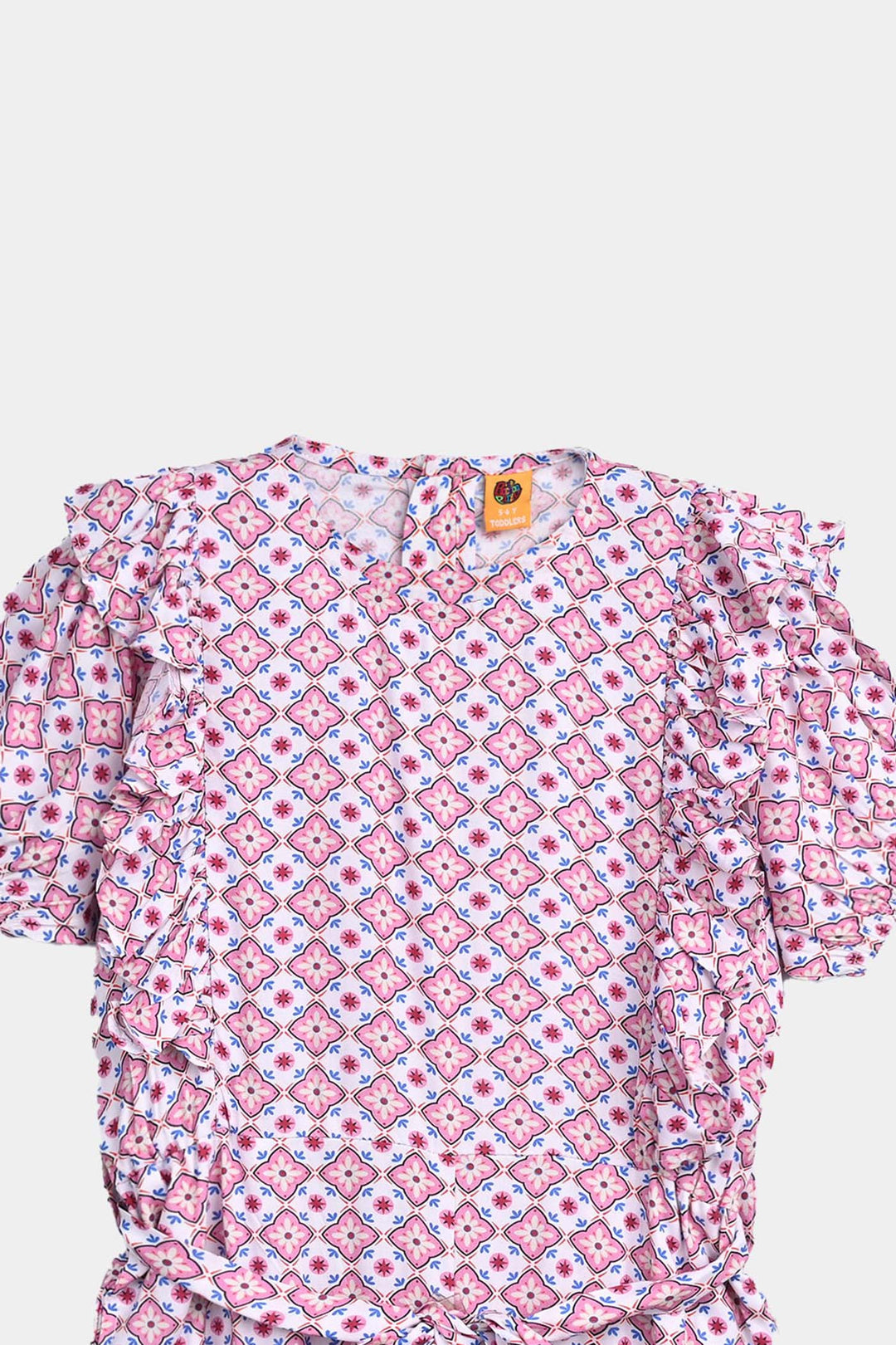 Girls Cotton Viscose Jumpsuit Cape Sleeve-Pink