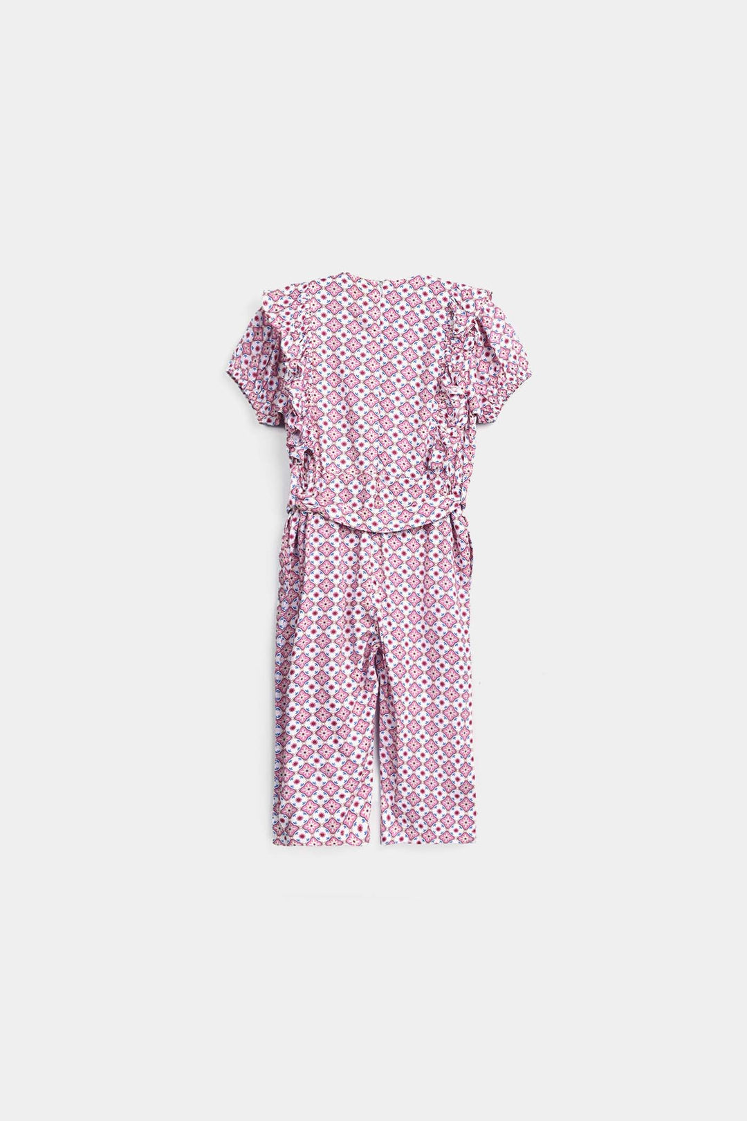 Girls Cotton Viscose Jumpsuit Cape Sleeve-Pink