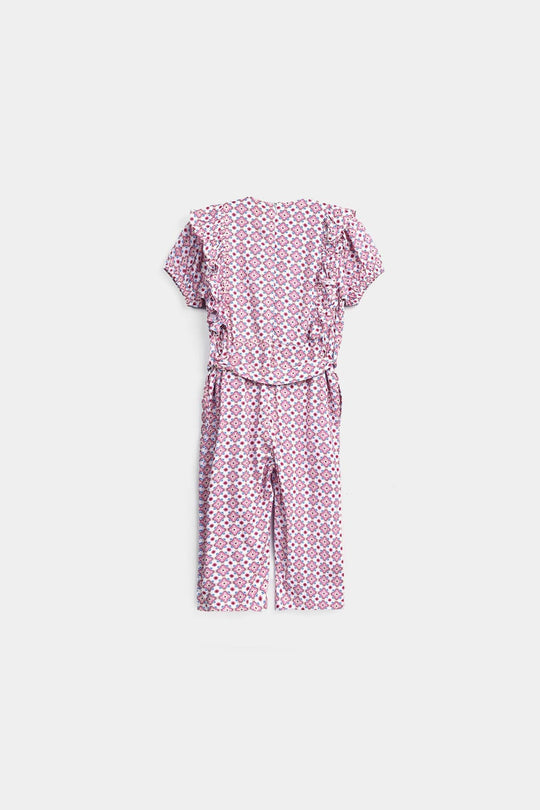 Girls Cotton Viscose Jumpsuit Cape Sleeve-Pink