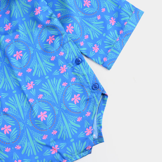 Girls Poly Cambric Casual Top Tropical-Blue