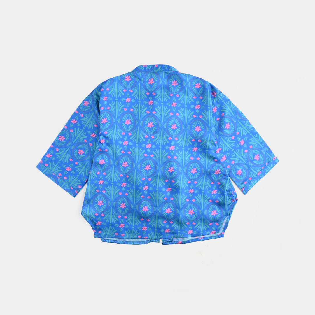 Girls Poly Cambric Casual Top Tropical-Blue