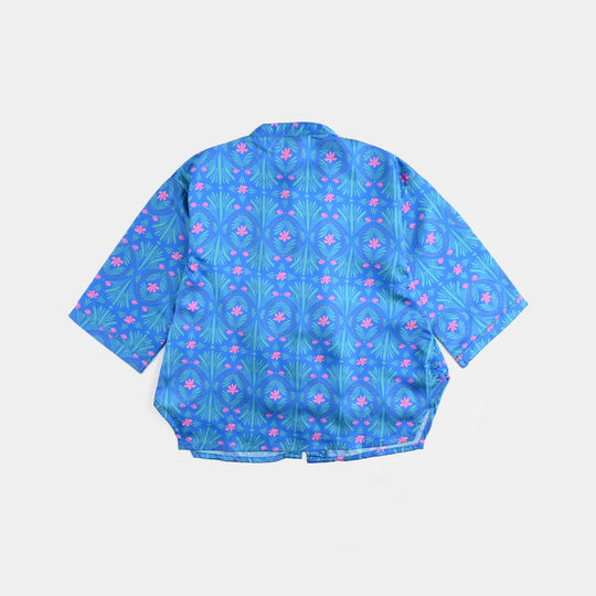 Girls Poly Cambric Casual Top Tropical-Blue