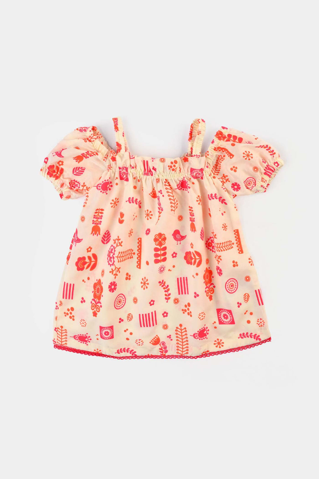 Infant Girls poly cambric Printed 2Pcs Little Doodles-Cream