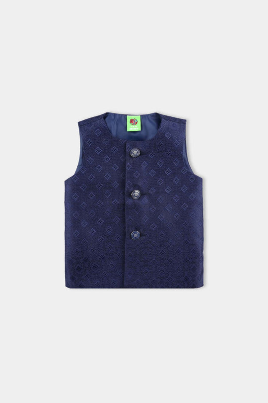 Infant Boys Poly Viscose Waistcoat (Self Textured)-NAVY