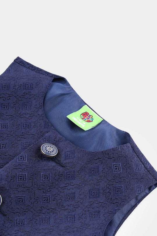 Infant Boys Poly Viscose Waistcoat (Self Textured)-NAVY