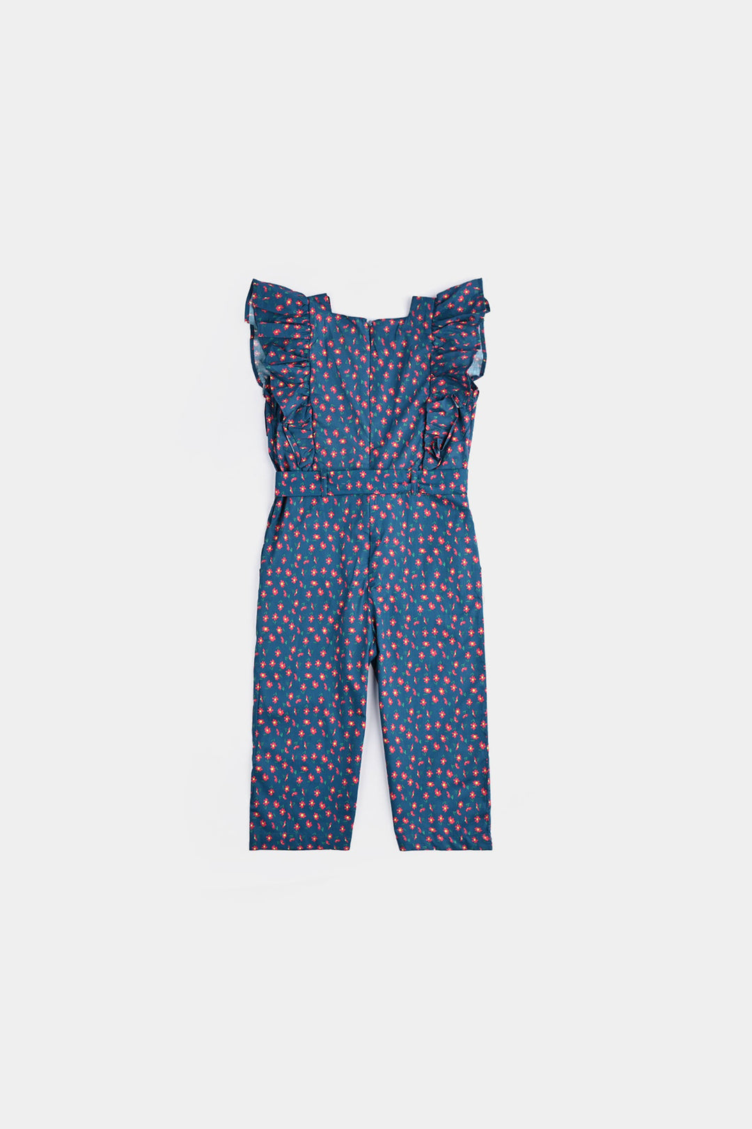 Girls Cotton Poplin Jumpsuit Frill-Multi