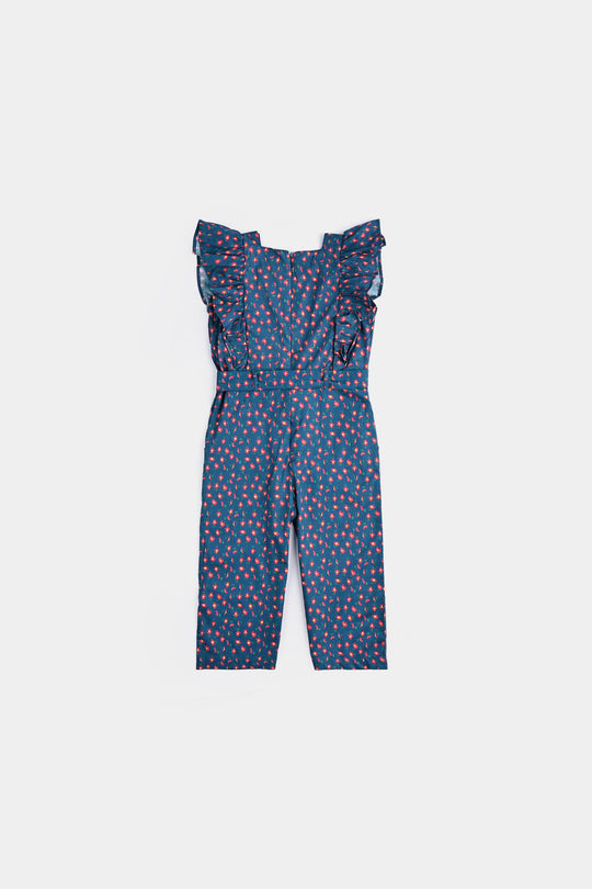 Girls Cotton Poplin Jumpsuit Frill-Multi