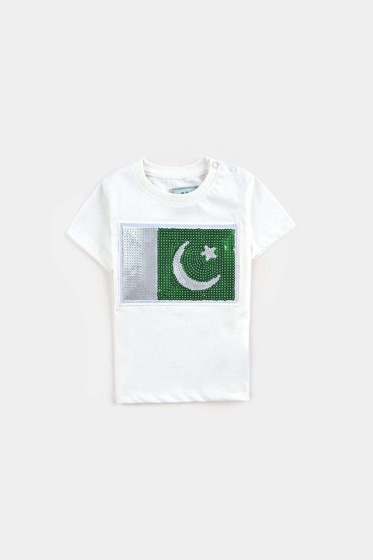 Infant Unisex Poly Cotton Jersey T-Shirt SEQUINS FLAG-Joly Green