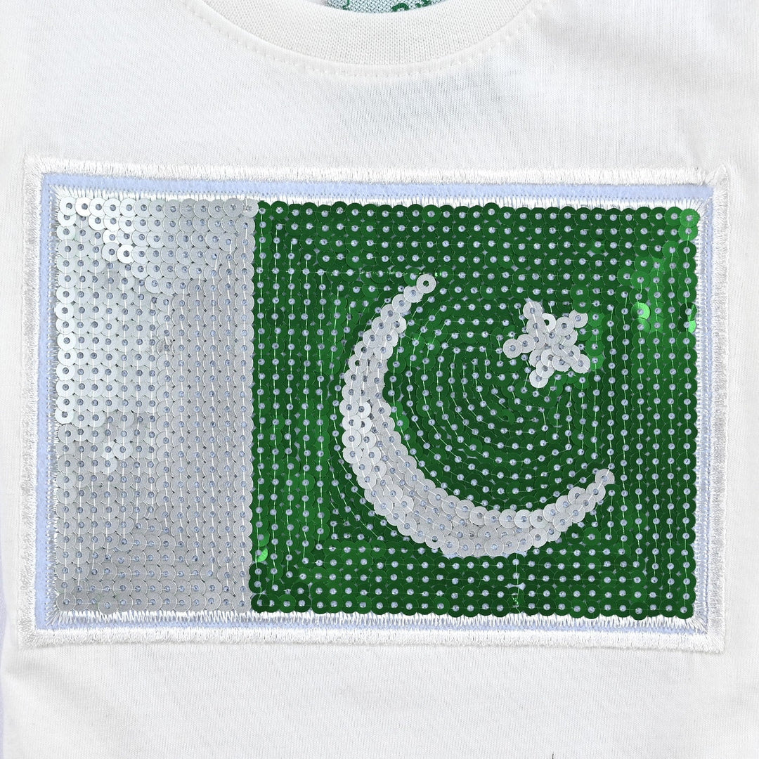 Infant Unisex Poly Cotton Jersey T-Shirt SEQUINS FLAG-Joly Green