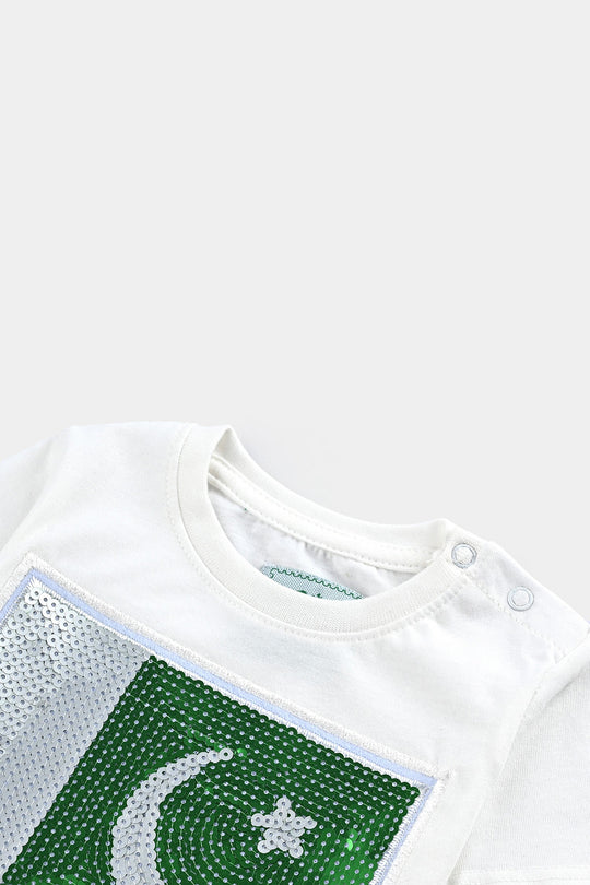 Infant Boys Poly Cotton Jersey T-Shirt SEQUINS FLAG-Snow White