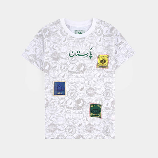 Boys Poly Cotton Jersey T-Shirt H/S STAMPS OF Globe-Snow White