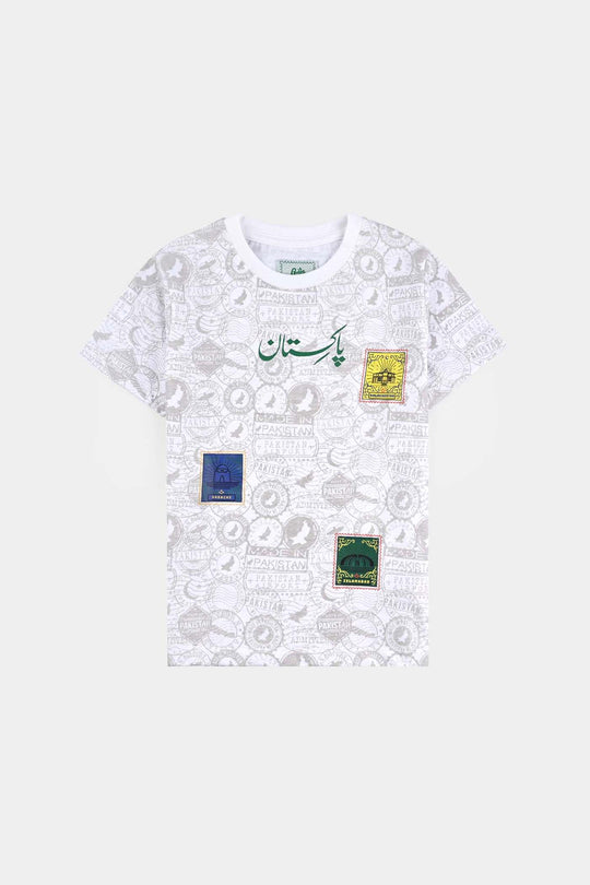 Boys Poly Cotton Jersey T-Shirt H/S STAMPS OF Globe-Snow White