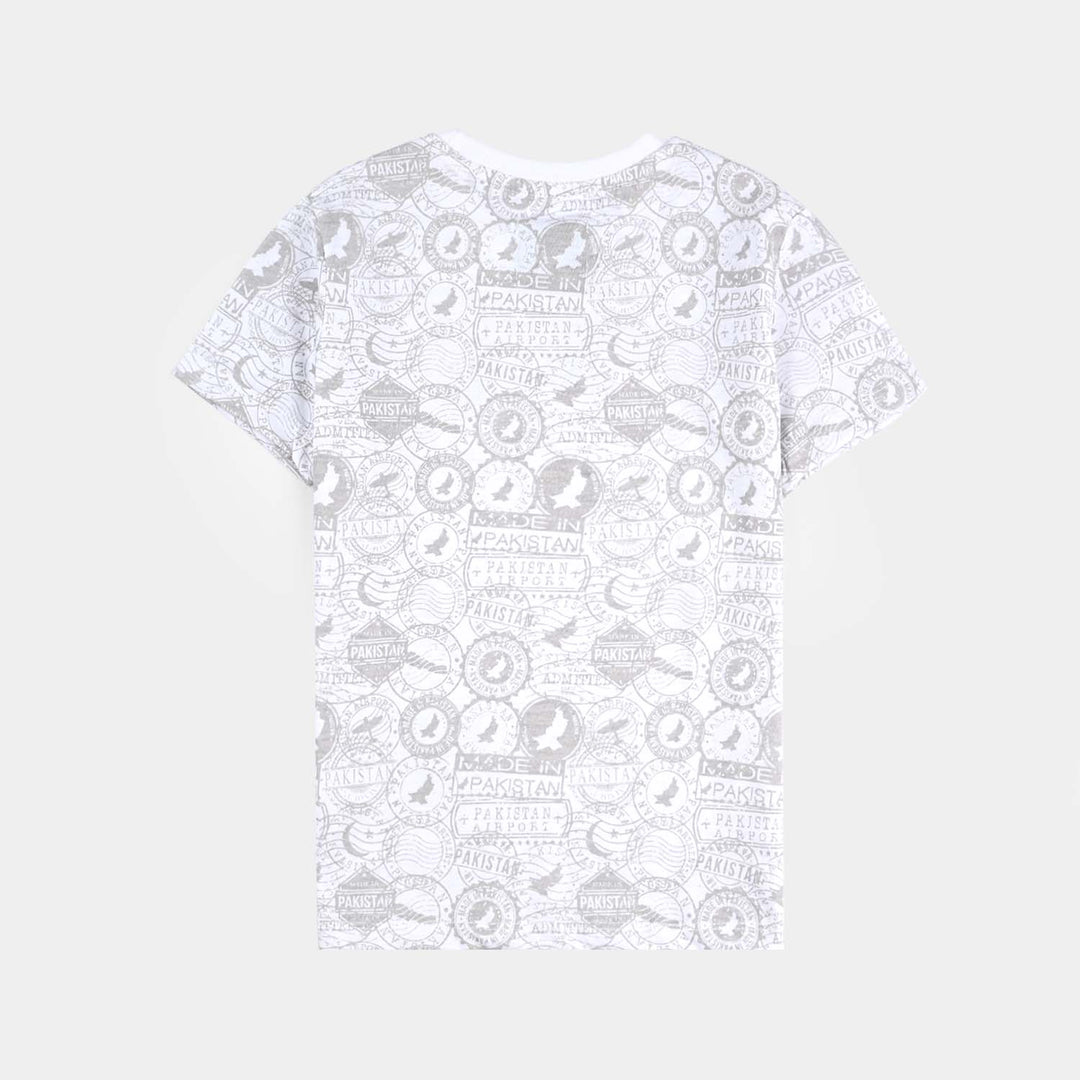 Boys Poly Cotton Jersey T-Shirt H/S STAMPS OF Globe-Snow White