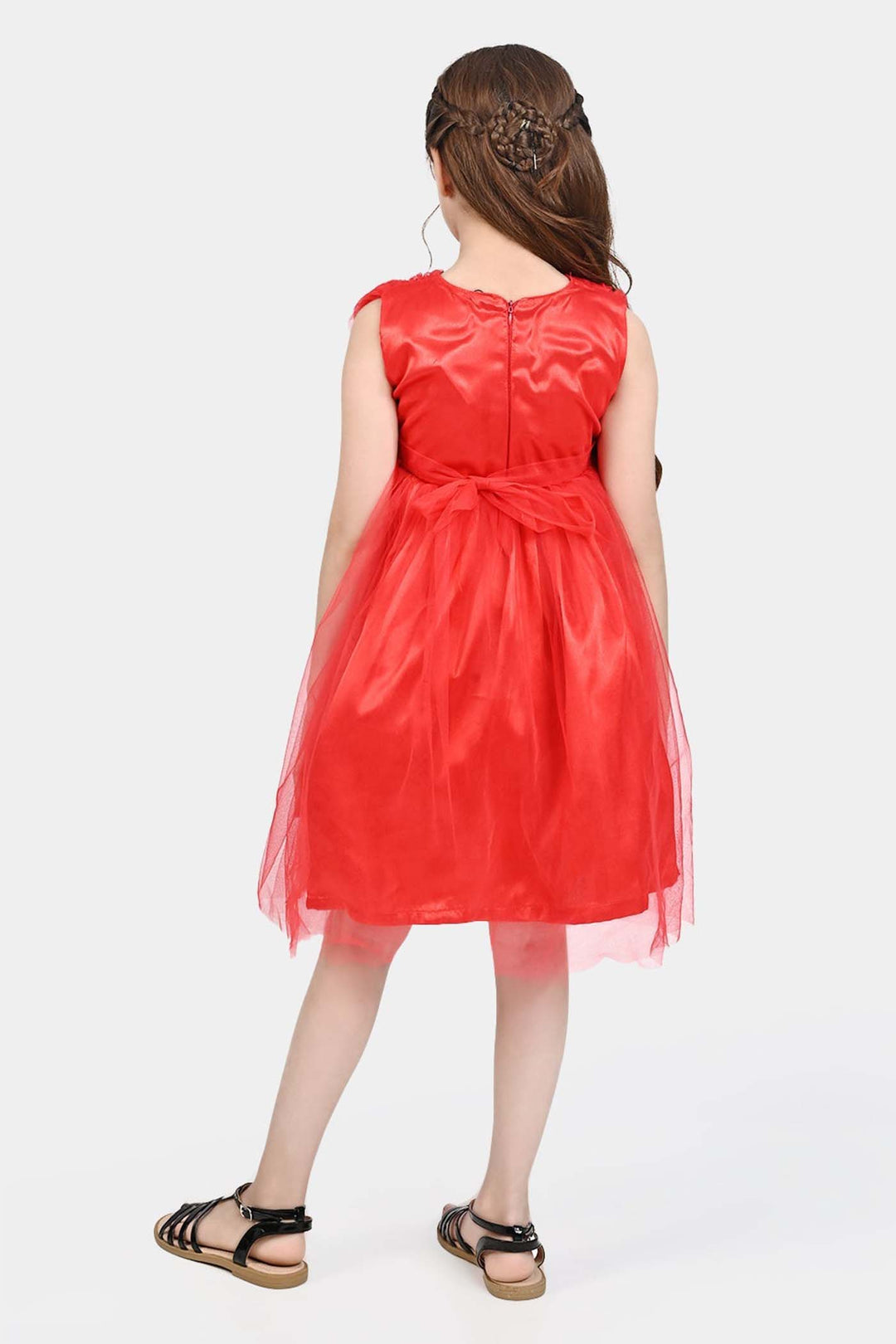 Girls Net Fancy Frock Princess-RED