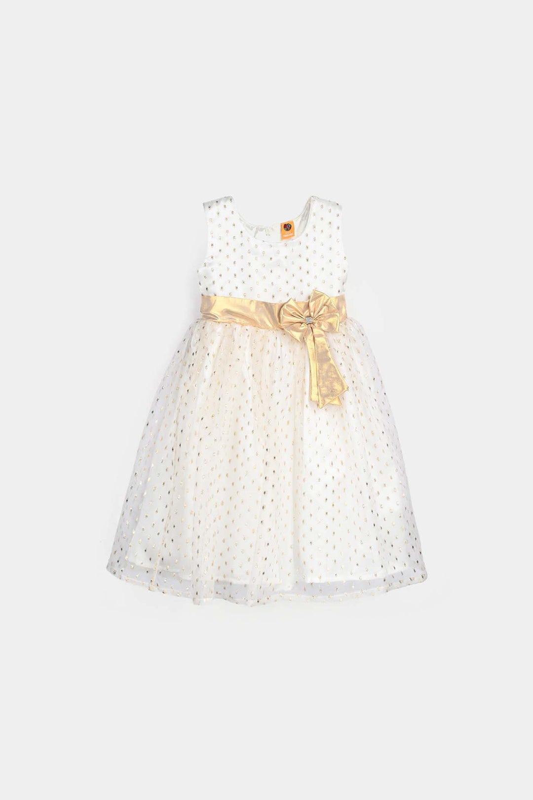 Girls Organza Fancy Frock Grace-White Gold