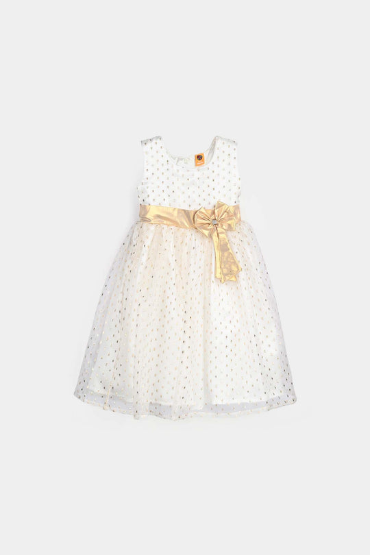 Girls Organza Fancy Frock Grace-White Gold
