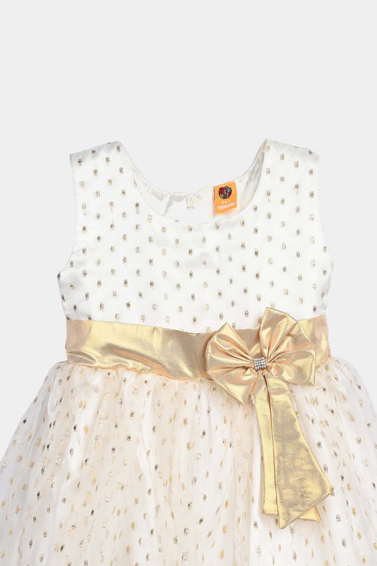 Girls Organza Fancy Frock Grace-White Gold