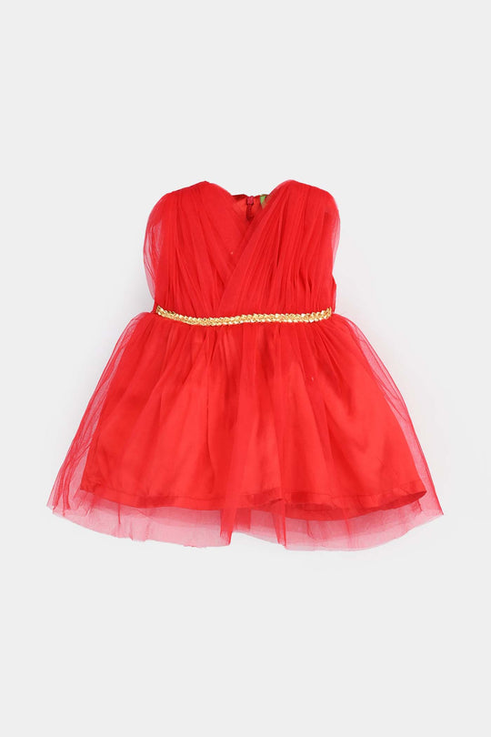 Infant Girls Net Frock Princess-RED