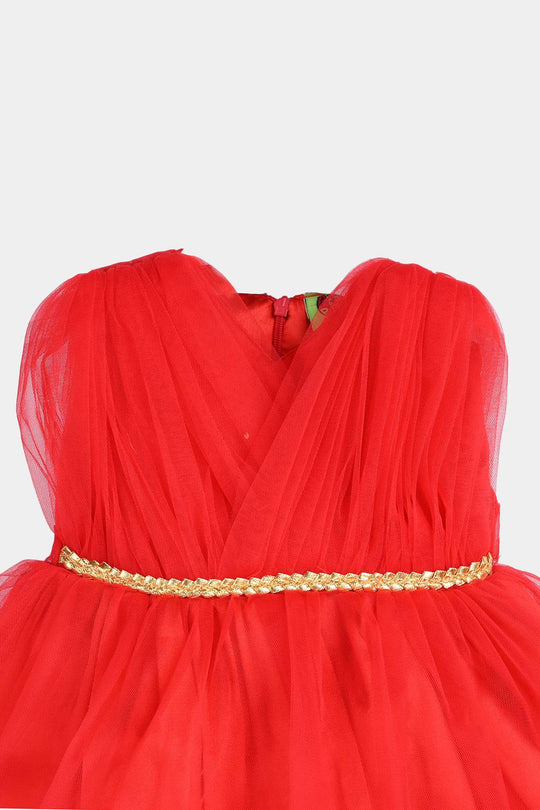 Infant Girls Net Frock Princess-RED
