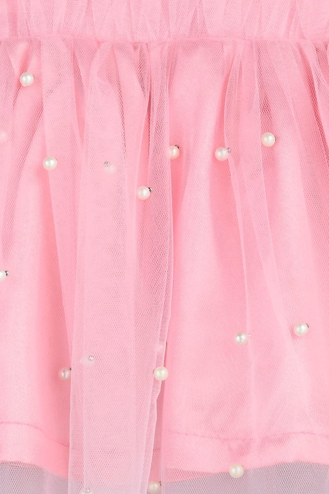 Infant Girls Net Frock Pearls-PINK