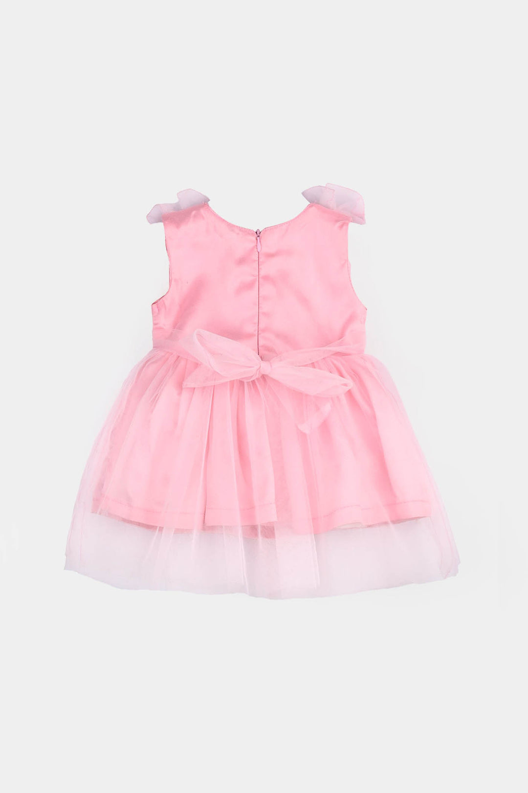 Infant Girls Net Frock Pearls-PINK
