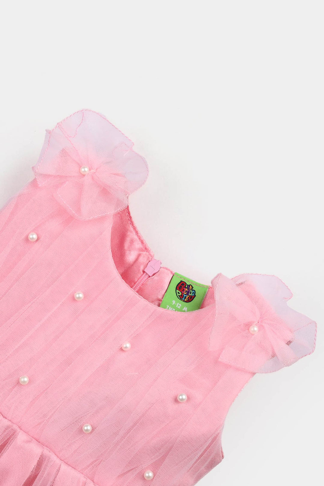 Infant Girls Net Frock Pearls-PINK