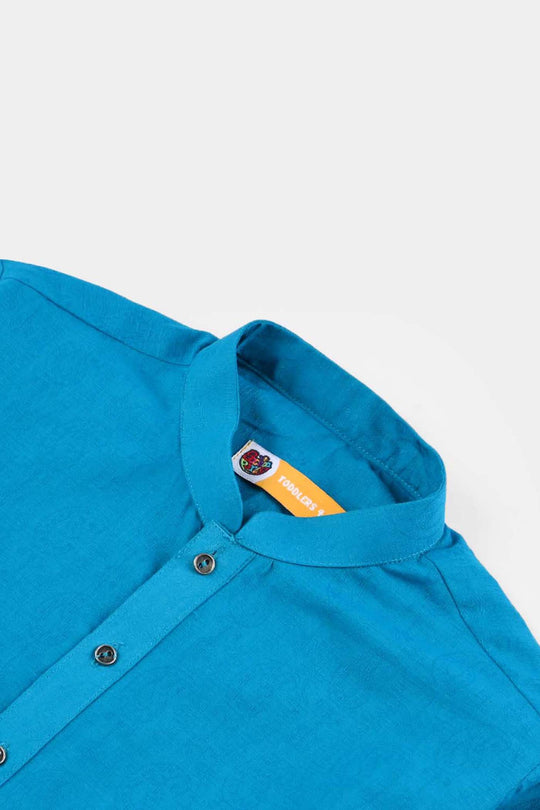 Boys Jacquard Printed Kurta (Self Print)-T.Green