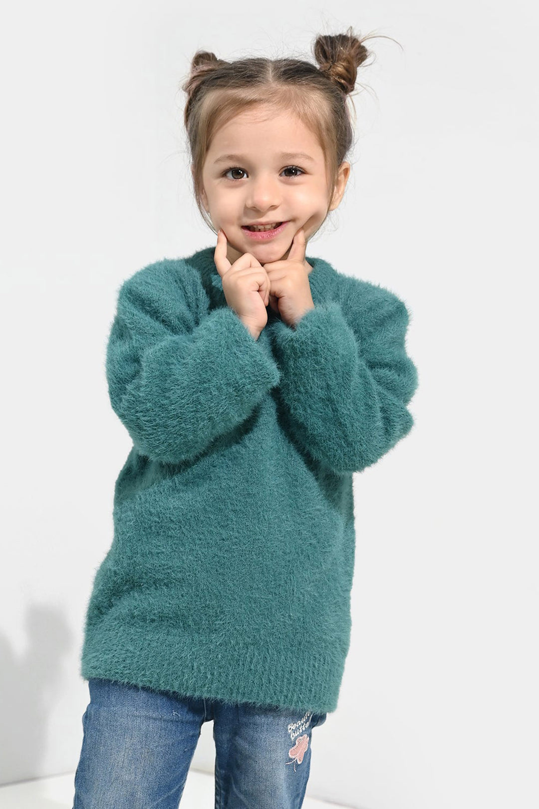 Girls Feather yarn Sweater-Mint.Blue