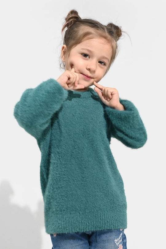 Girls Feather yarn Sweater-Mint.Blue