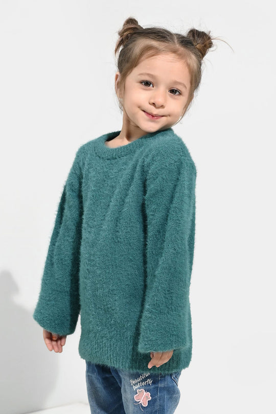 Girls Feather yarn Sweater-Mint.Blue