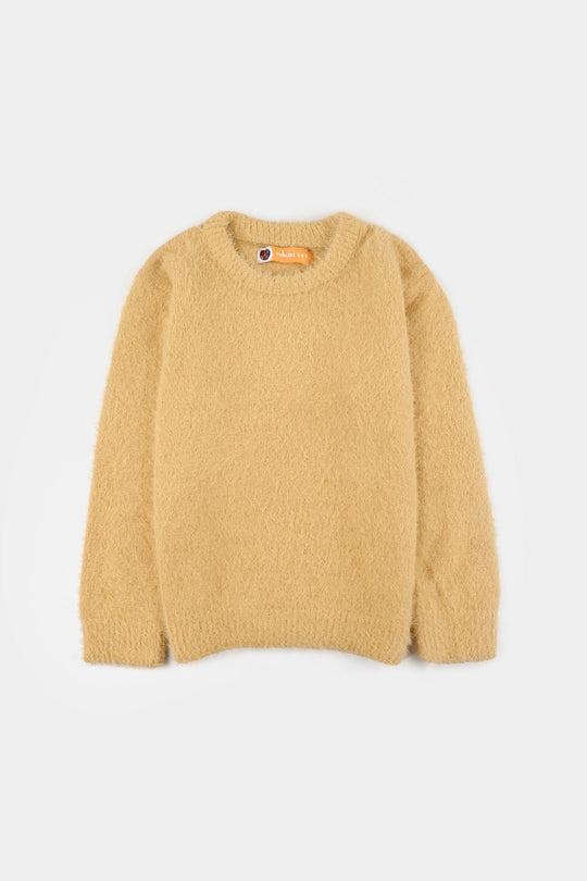 Girls Feather yarn Sweater-Lemon