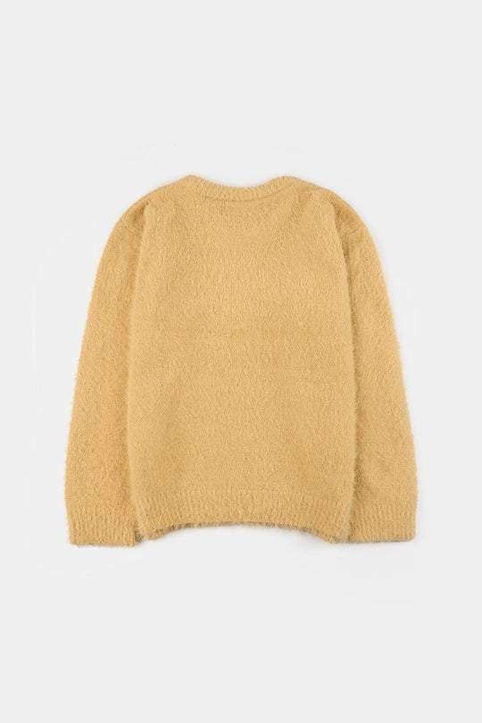 Girls Feather yarn Sweater-Lemon