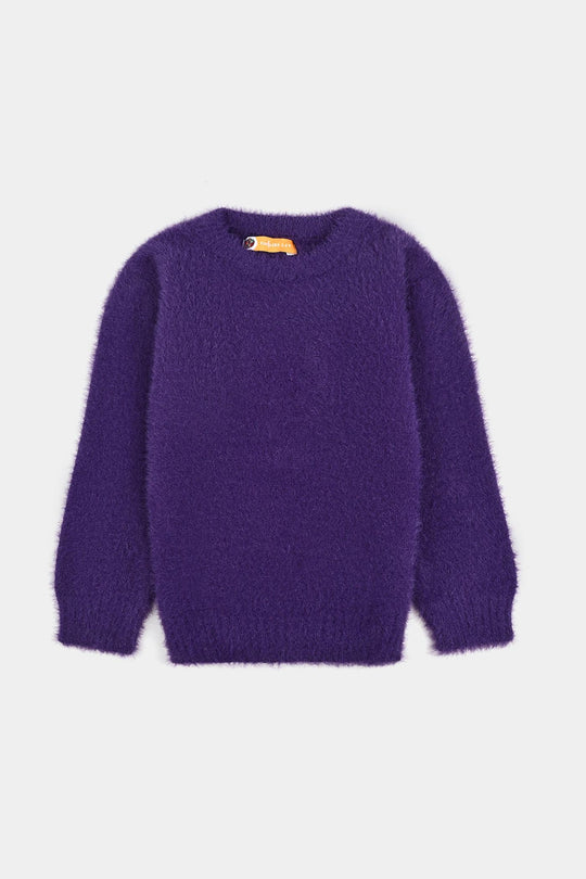 Girls Feather yarn Sweater-Purple