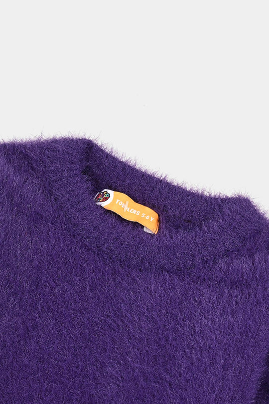 Girls Feather yarn Sweater-Purple