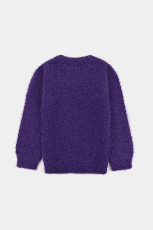 Girls Feather yarn Sweater-Purple