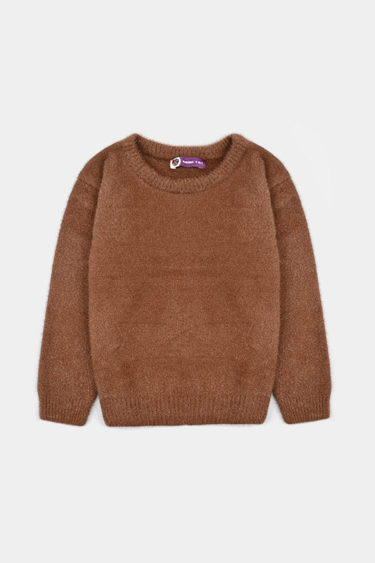 Girls Feather yarn Sweater-BROWN