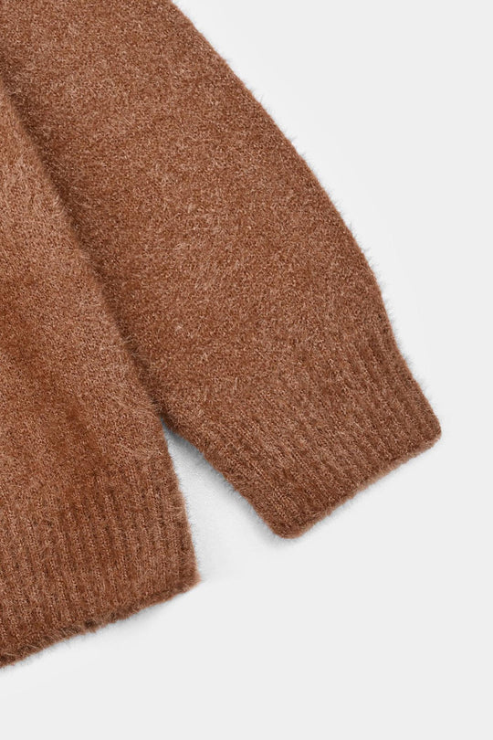 Girls Feather yarn Sweater-BROWN