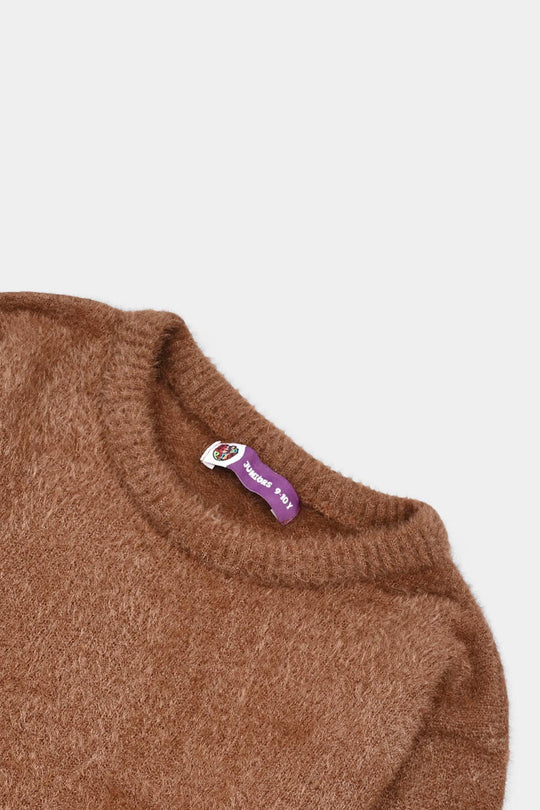 Girls Feather yarn Sweater-BROWN