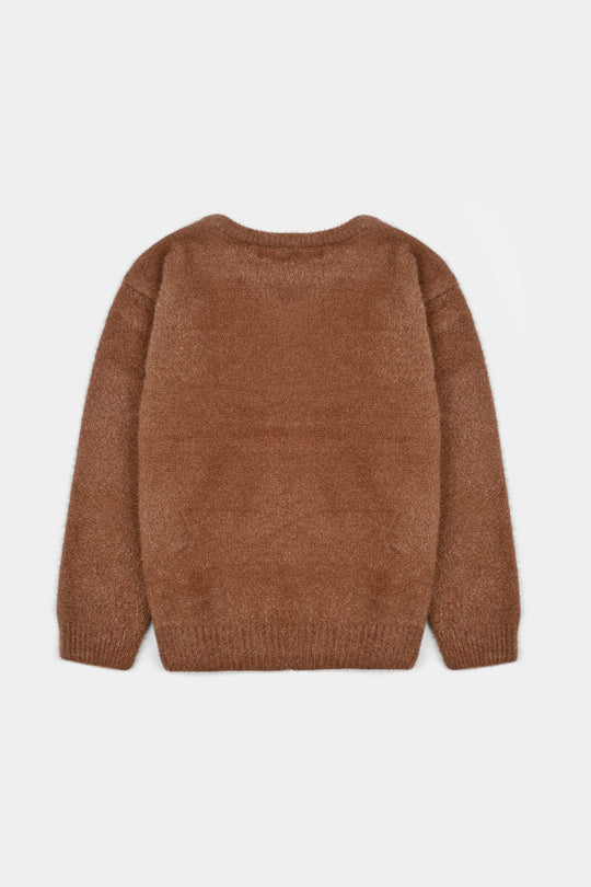 Girls Feather yarn Sweater-BROWN