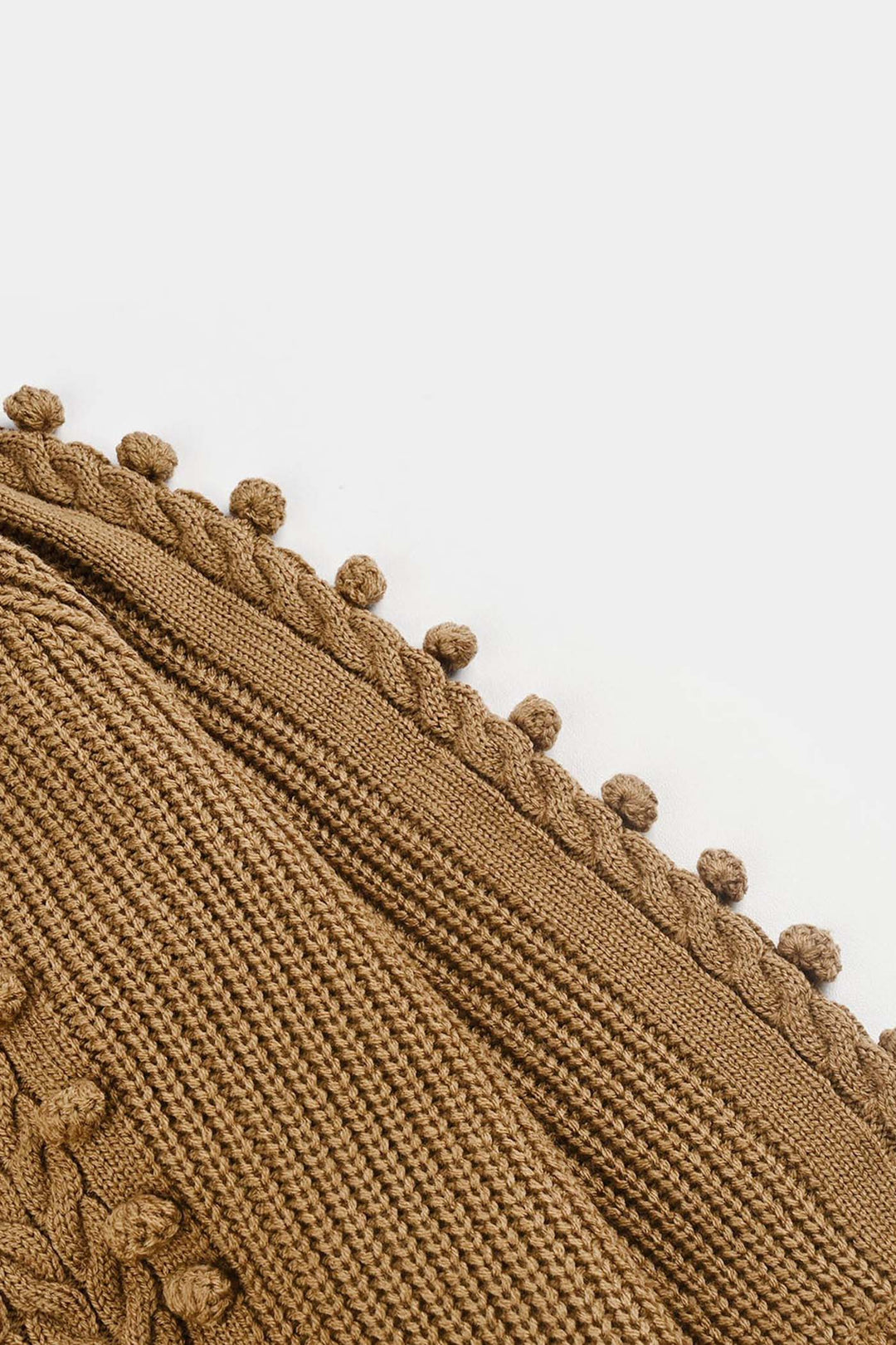 Girls Acrylic Sweater-Pom Pom -Light Brown